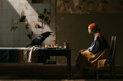 Girl and Raven Surrealism Print.
