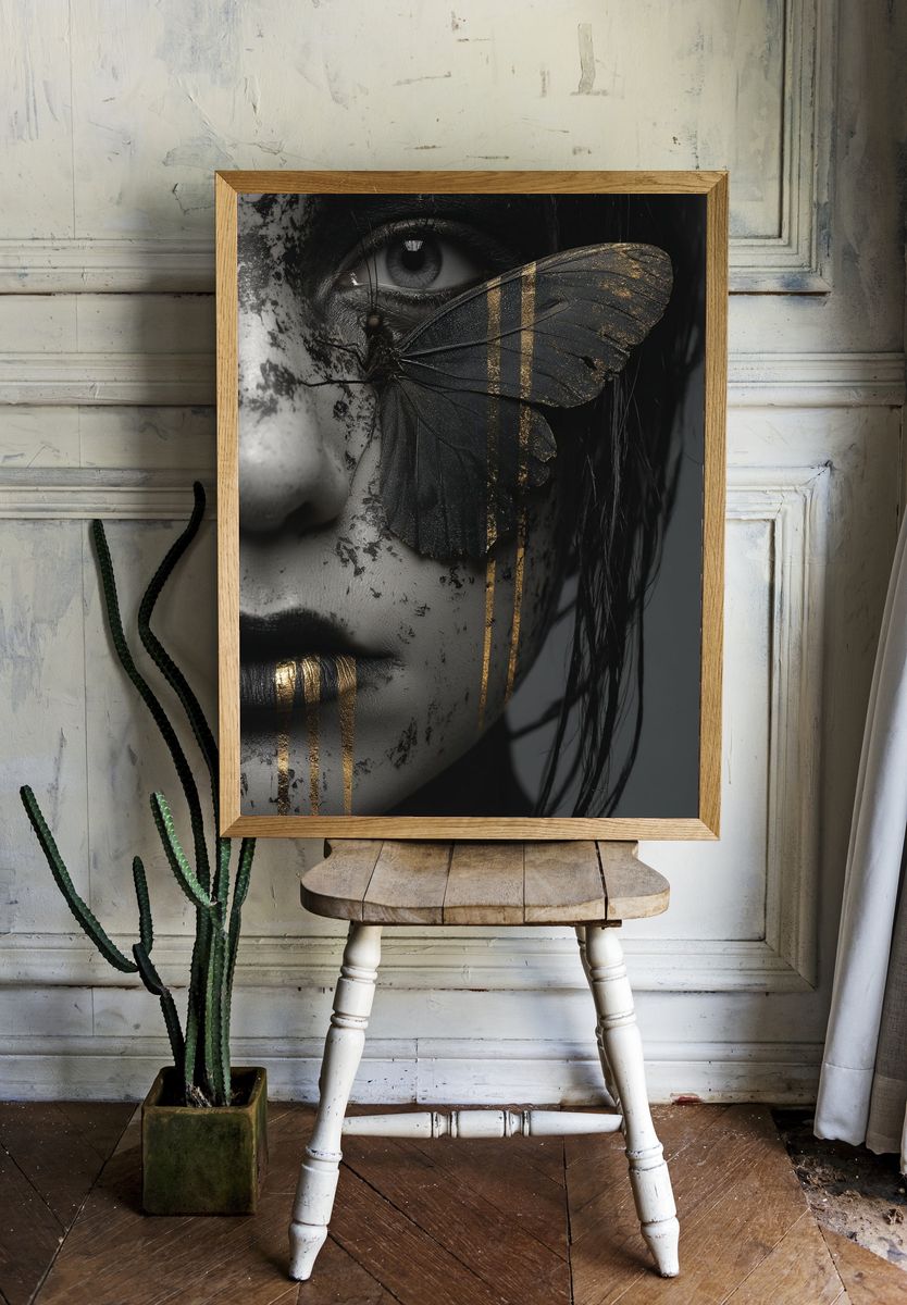 Butterfly Face Surrealism Print. room preview