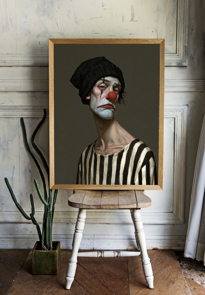 Melancholy Clown Portrait Print. room preview