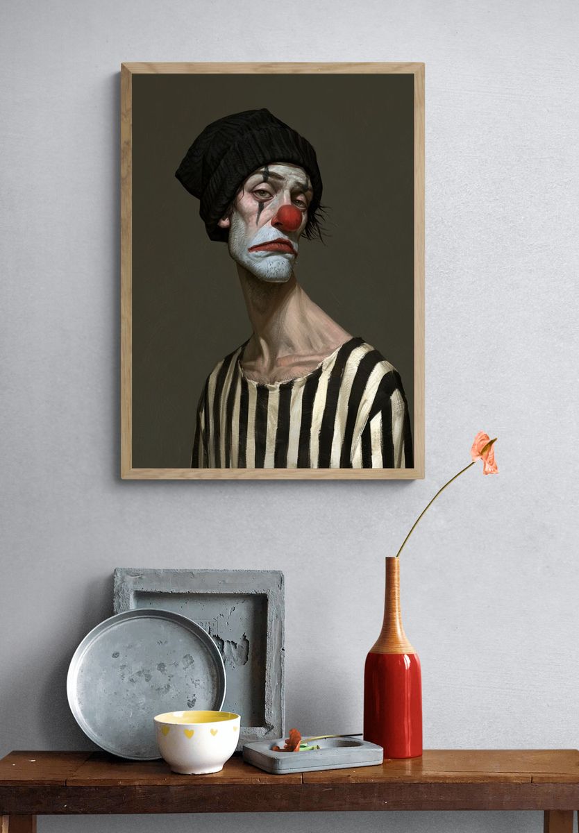 Melancholy Clown Portrait Print. — room view 3
