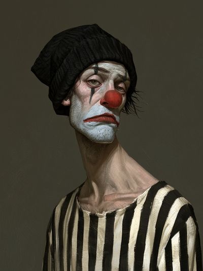 Melancholy Clown Portrait Print. poster