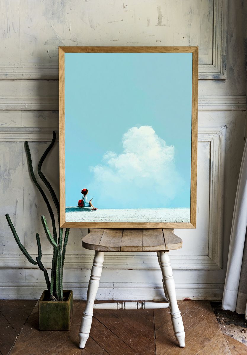 Girl by the Sea — Surreal Print. room preview