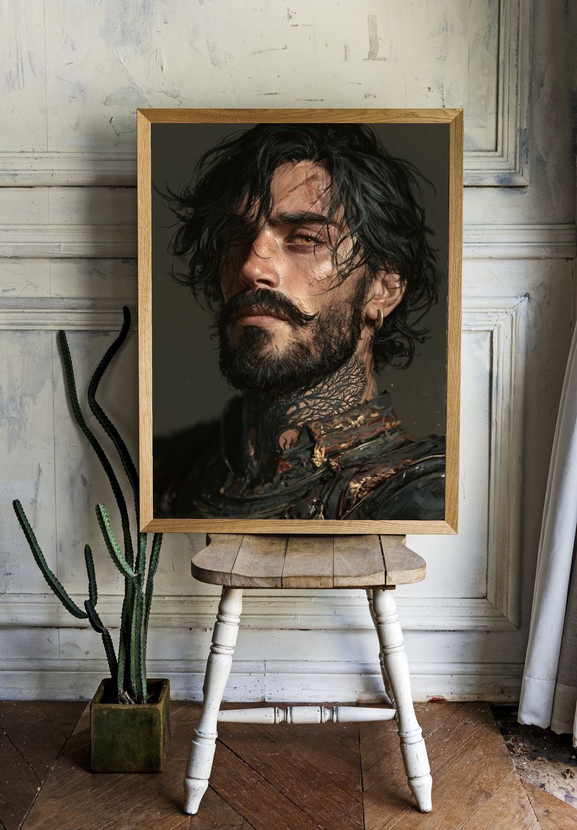 Moody Bearded Portrait Print. room preview