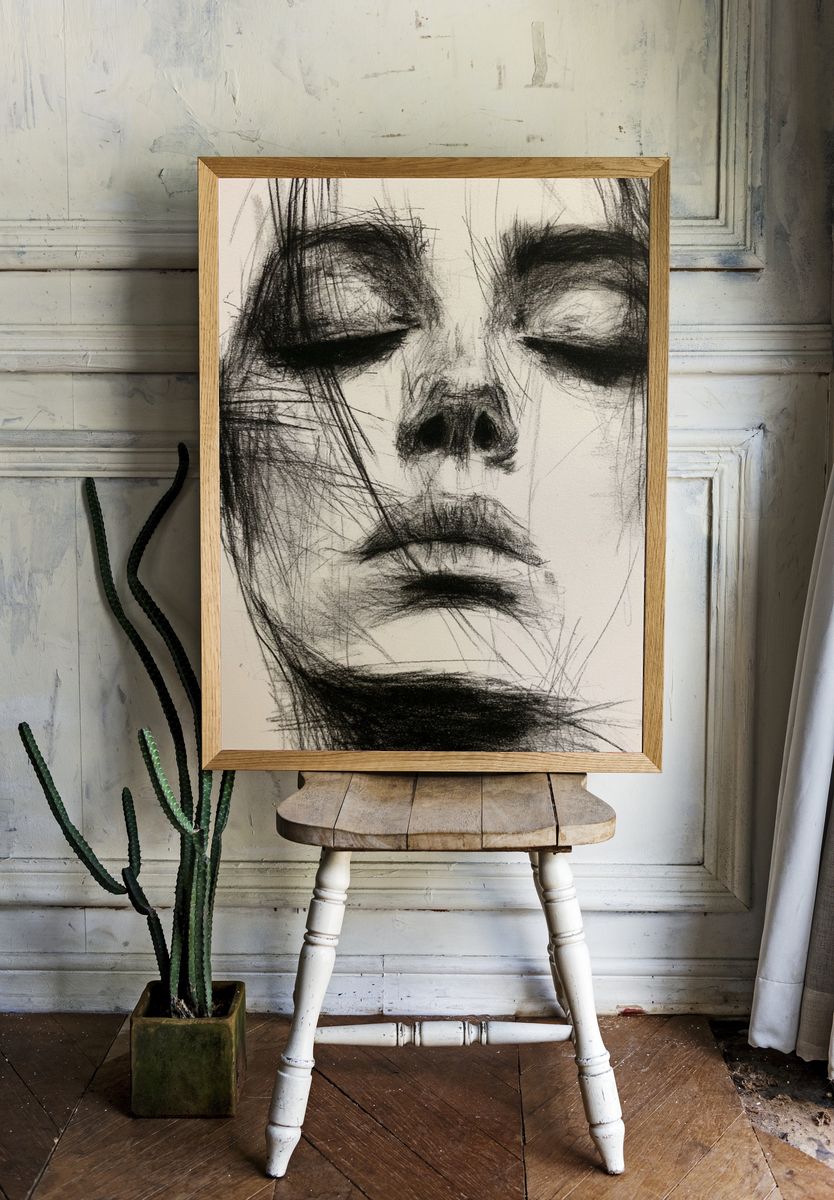 Abstract Face Sketch Poster. — room view 1