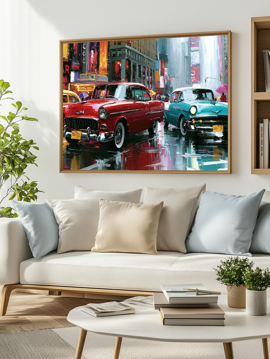 Classic Cars in Times Square Print. — room view 2