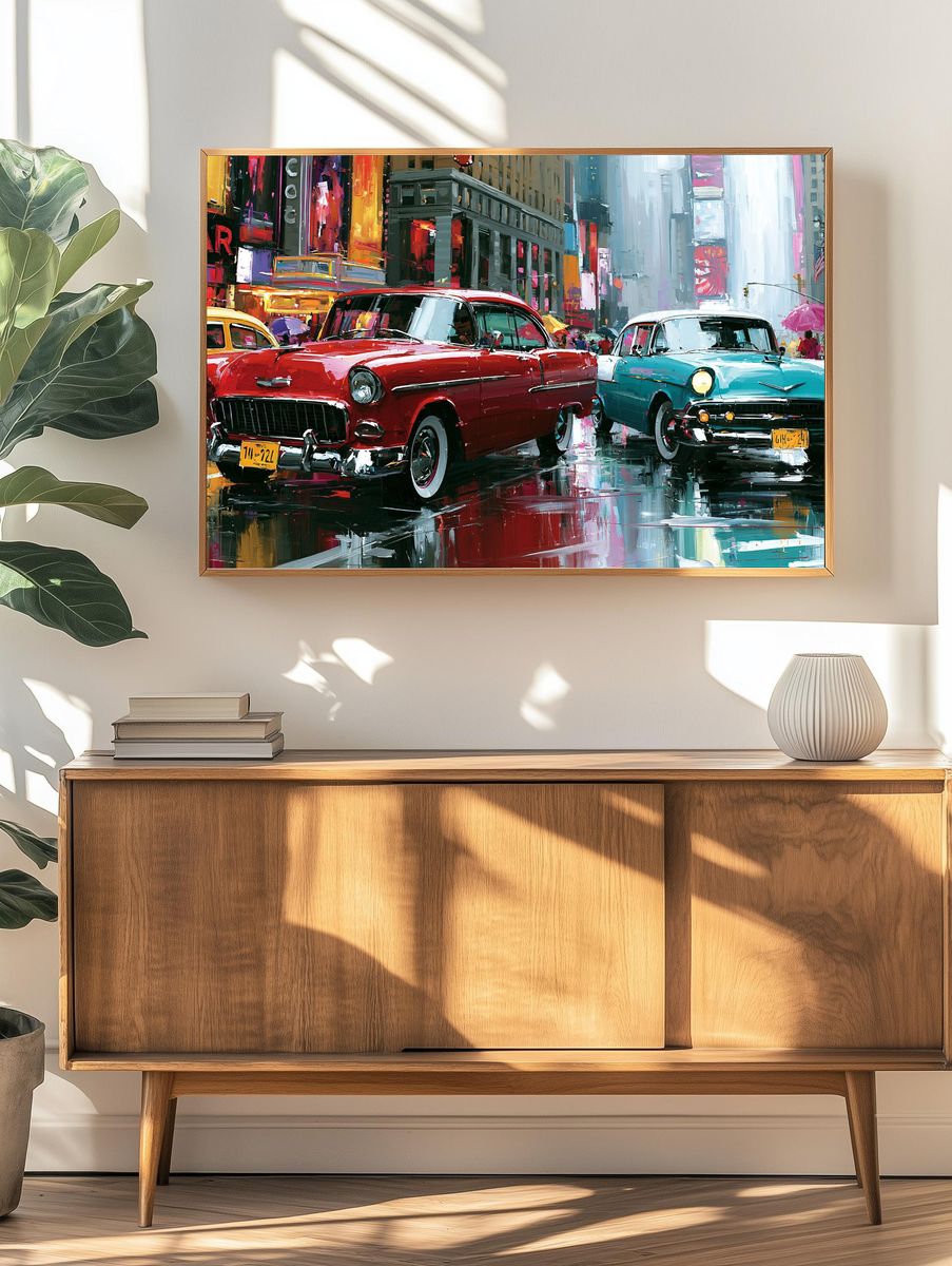 Classic Cars in Times Square Print. — room view 3