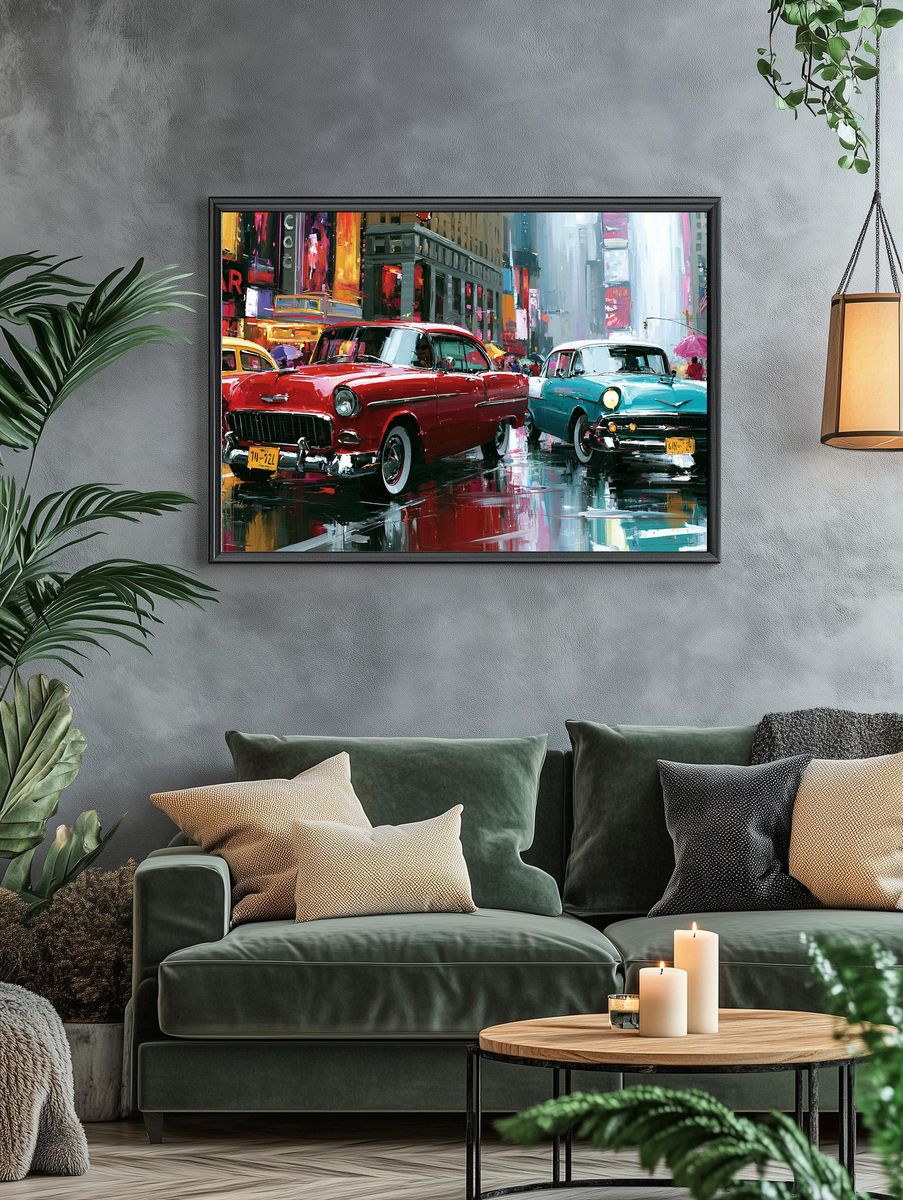 Classic Cars in Times Square Print. — room view 4