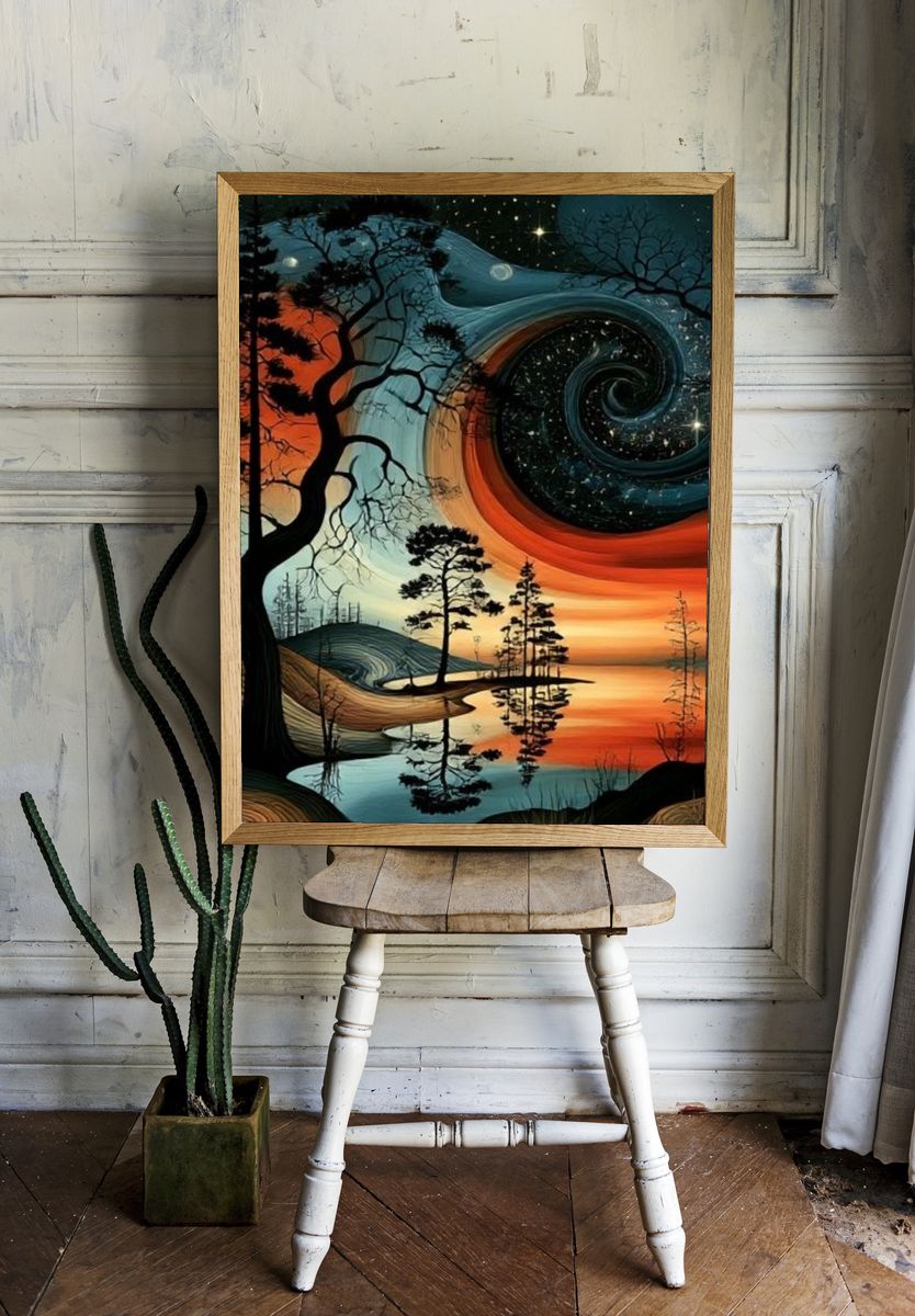 Surreal Twilight Forest Print. room preview