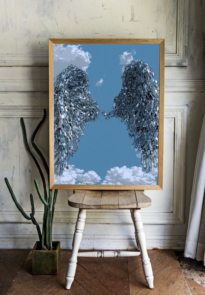 Metallic Angel Wings Illustration Poster. room preview