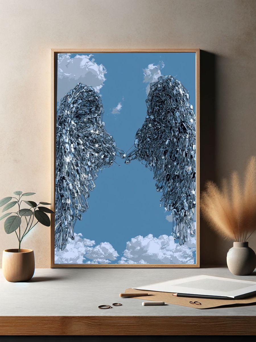 Metallic Angel Wings Illustration Poster. — room view 2