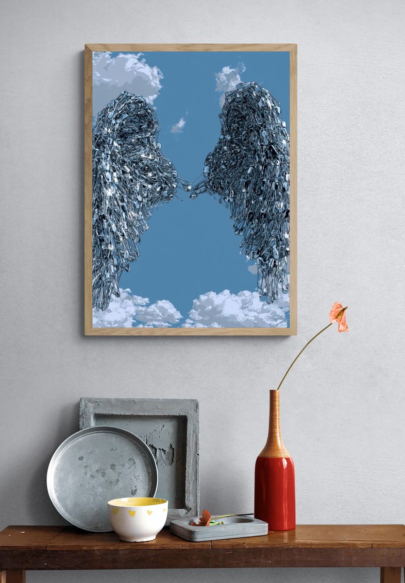 Metallic Angel Wings Illustration Poster. — room view 3