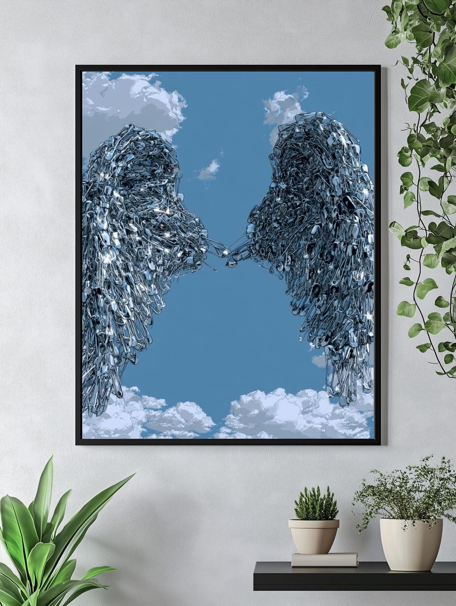 Metallic Angel Wings Illustration Poster. — room view 4