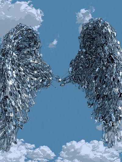 Metallic Angel Wings Illustration Poster.