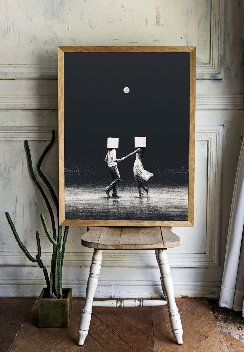 Moonlit Dance Surrealism Print. room preview