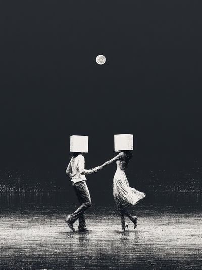 Moonlit Dance Surrealism Print. poster