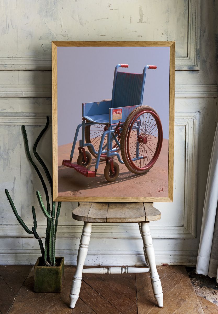 Blue Wheelchair Surrealist Print. — room view 1