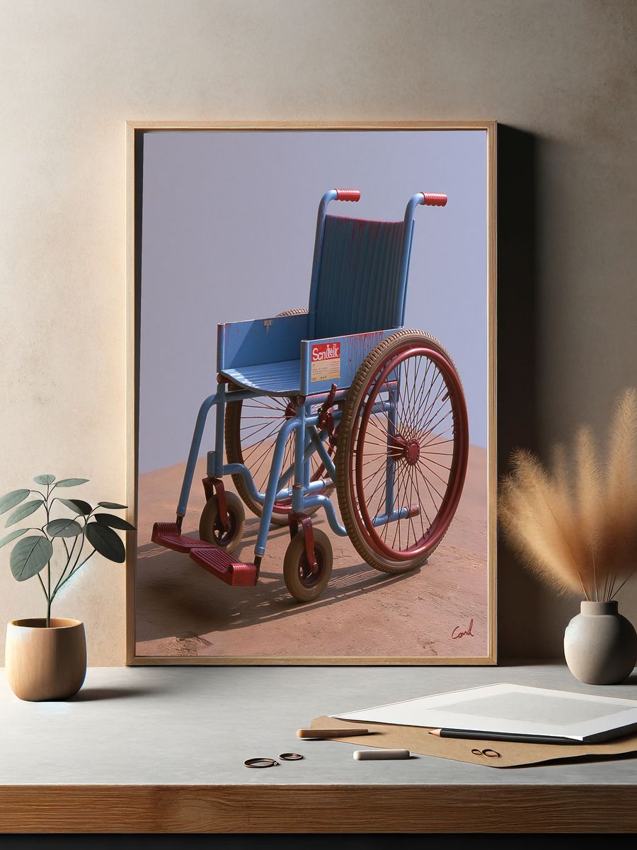 Blue Wheelchair Surrealist Print. — room view 2
