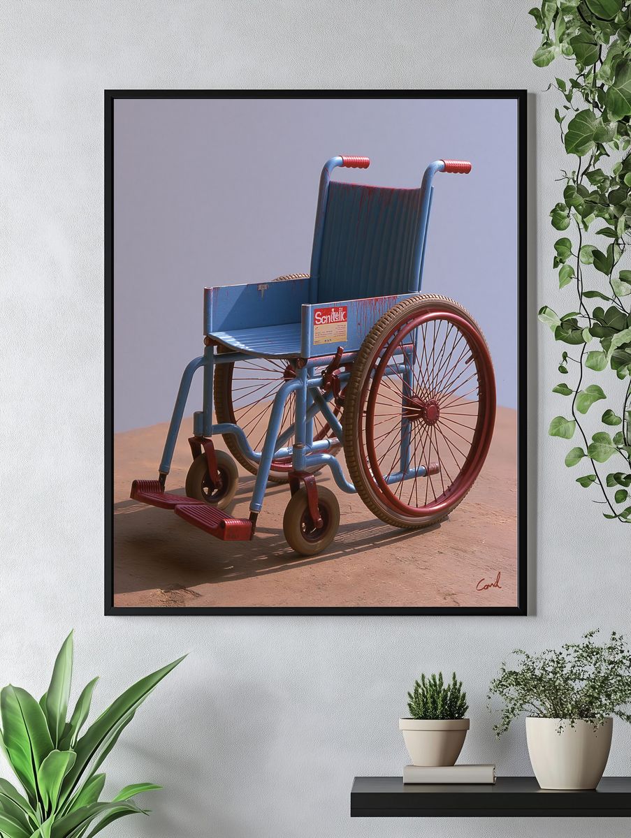Blue Wheelchair Surrealist Print. — room view 4