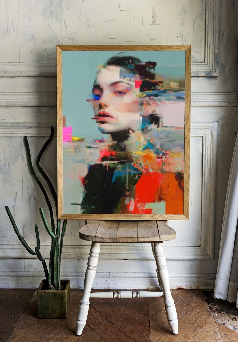 Glitch Portrait Digital Art Poster. — room view 1