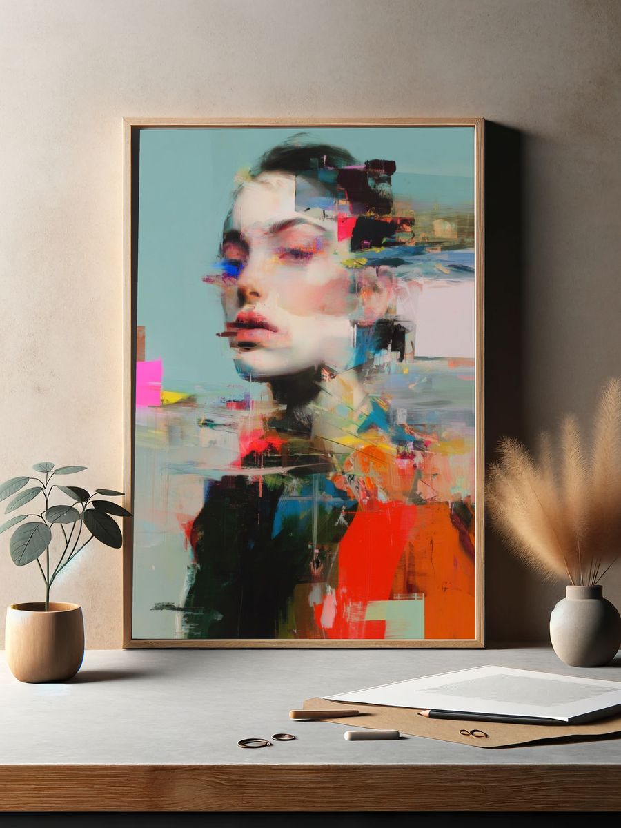 Glitch Portrait Digital Art Poster. — room view 2