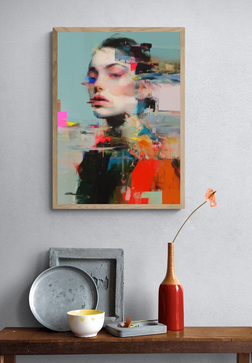 Glitch Portrait Digital Art Poster. — room view 3
