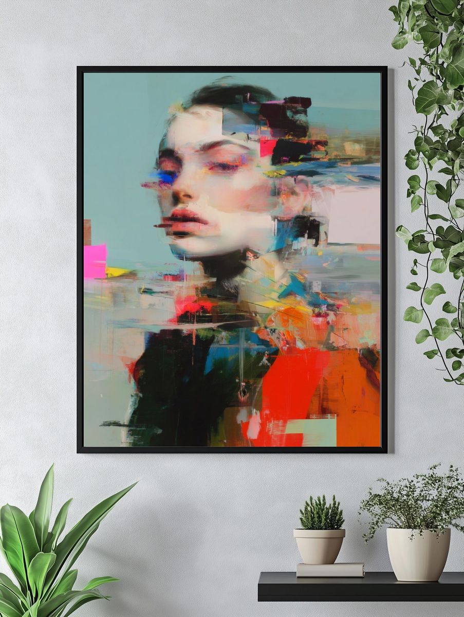 Glitch Portrait Digital Art Poster. — room view 4