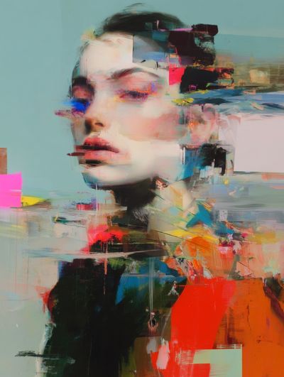 Glitch Portrait Digital Art Poster.