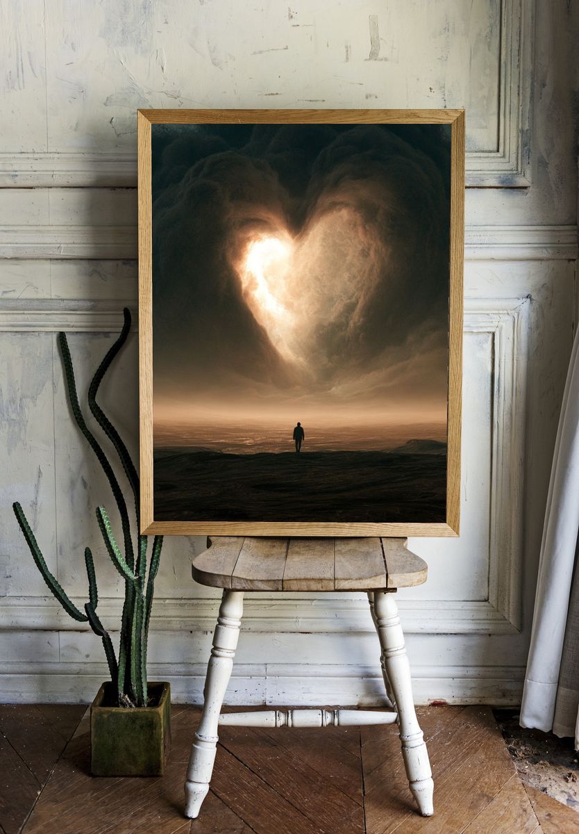 Heart in the Clouds Surrealism Print. — room view 1
