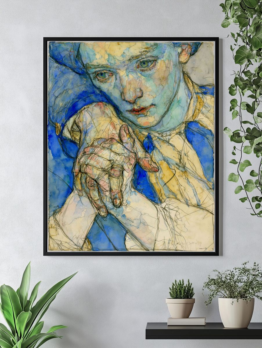 Blue Portrait Watercolor Print. — room view 4