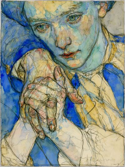 Blue Portrait Watercolor Print. poster