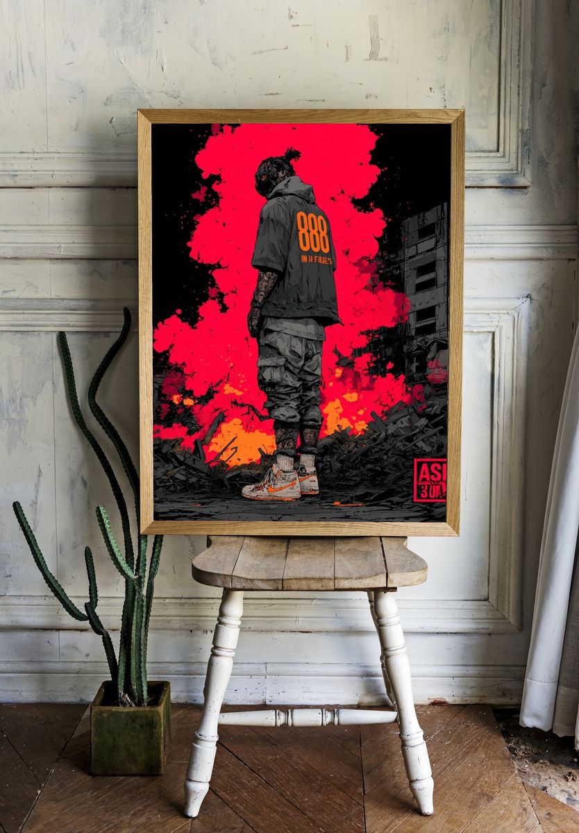 Ashes in Flames Street-Art Poster. — room view 1