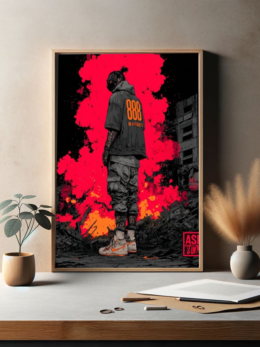 Ashes in Flames Street-Art Poster. — room view 2
