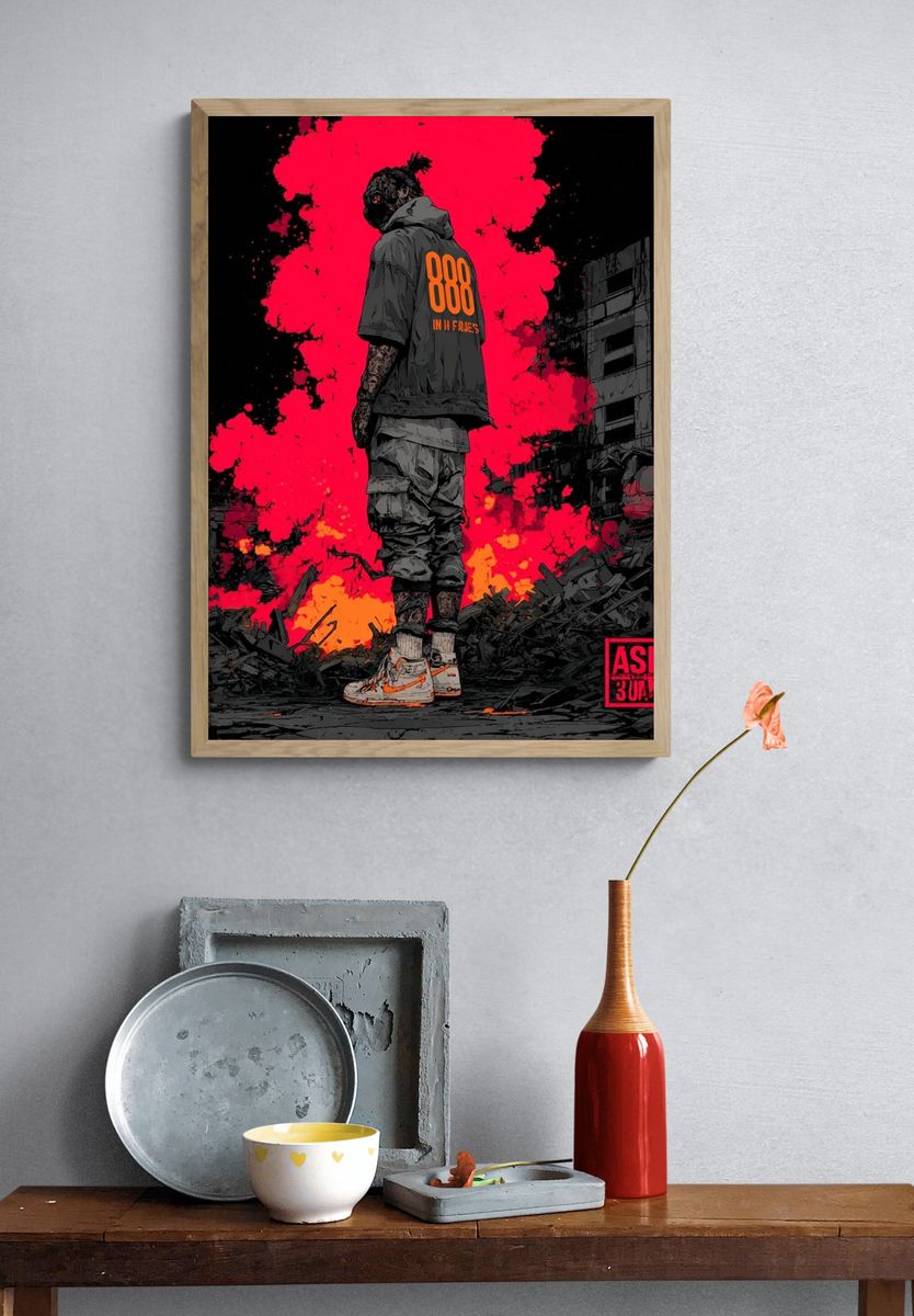Ashes in Flames Street-Art Poster. — room view 3