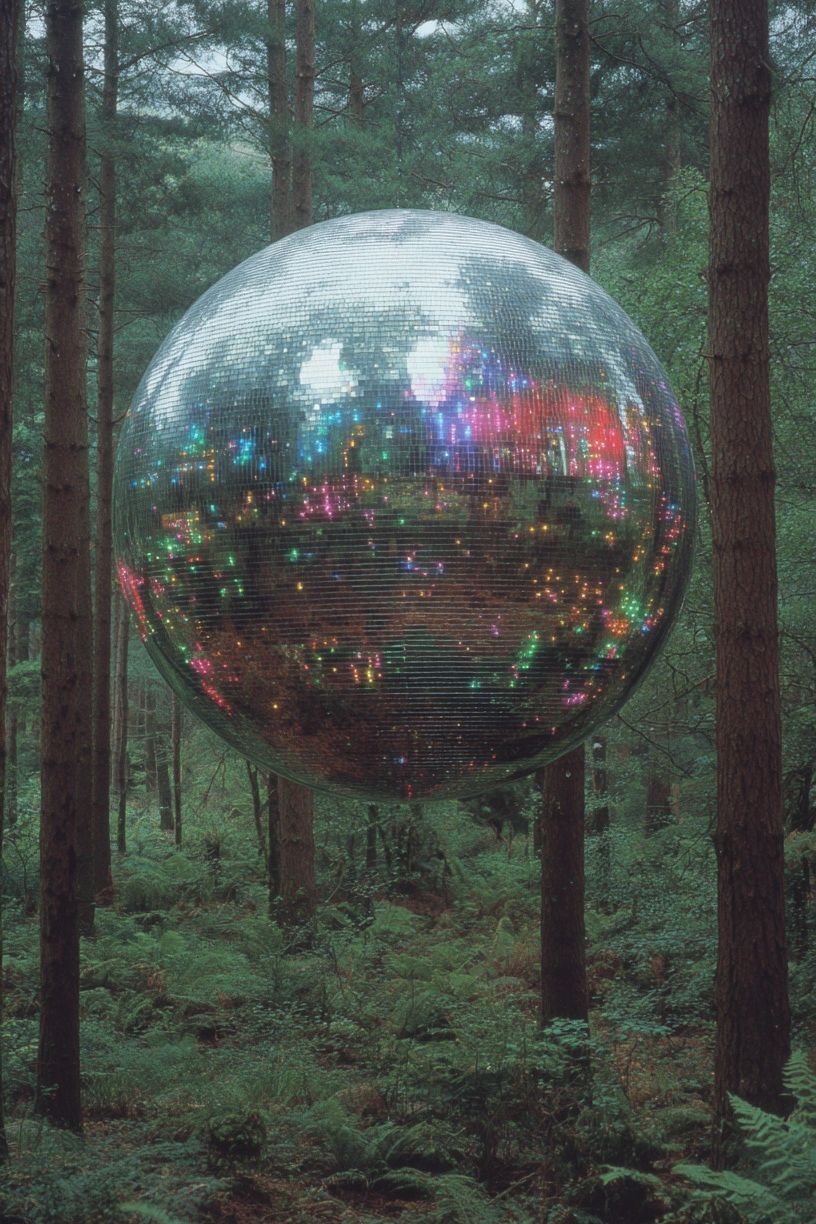 Disco Ball Forest Surreal Print. poster detail