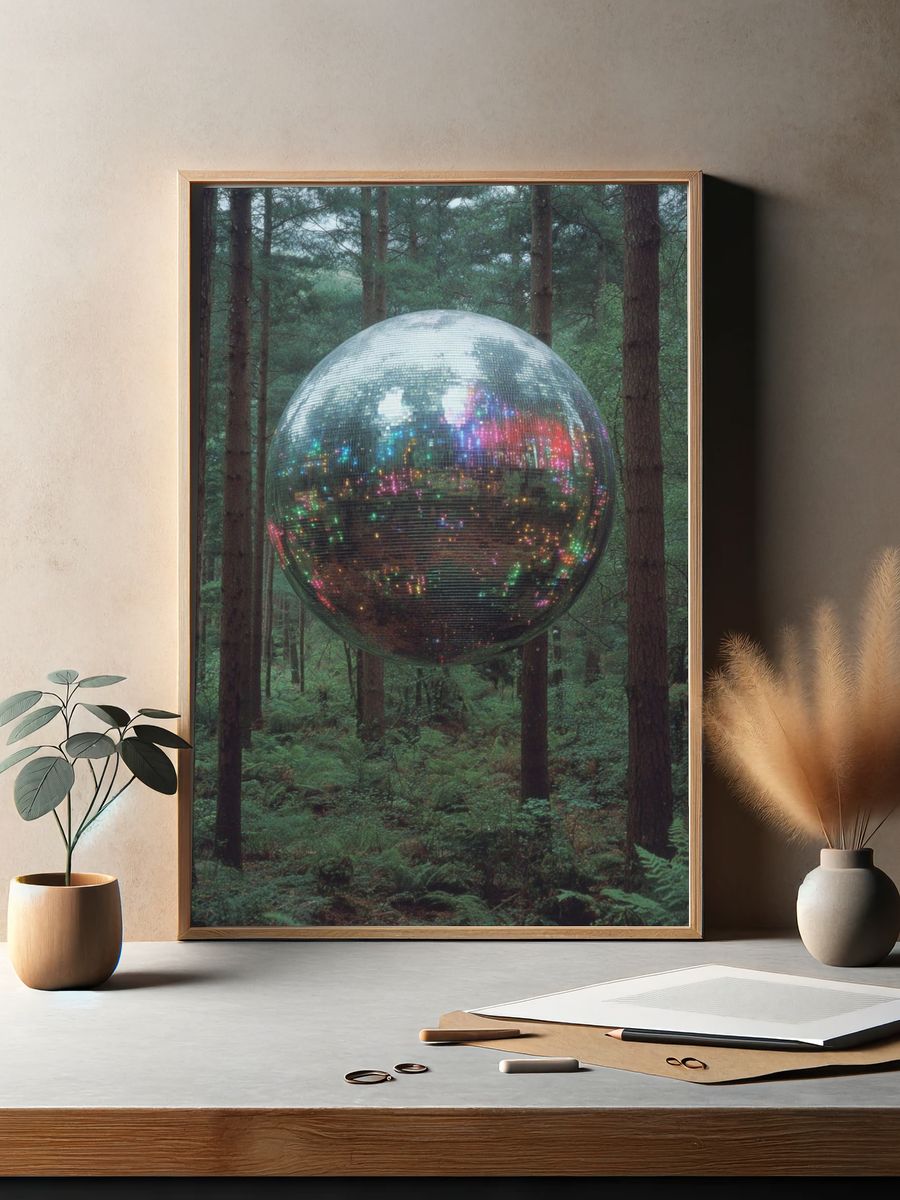 Disco Ball Forest Surreal Print. — room view 2