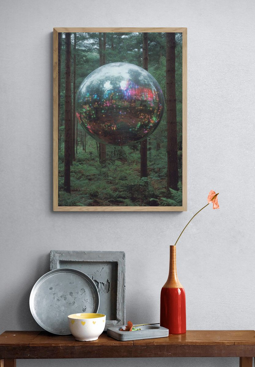 Disco Ball Forest Surreal Print. — room view 3