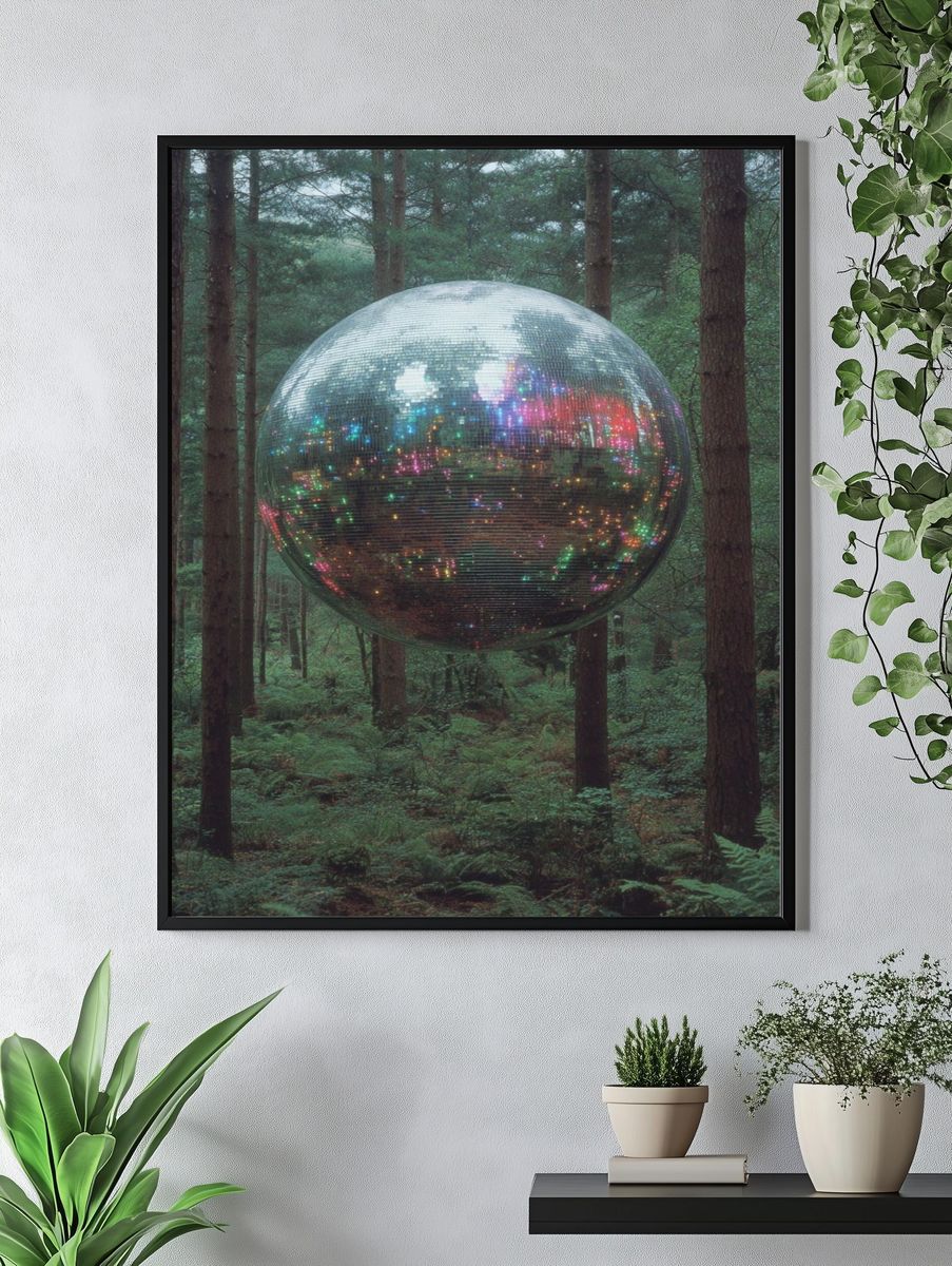Disco Ball Forest Surreal Print. — room view 4