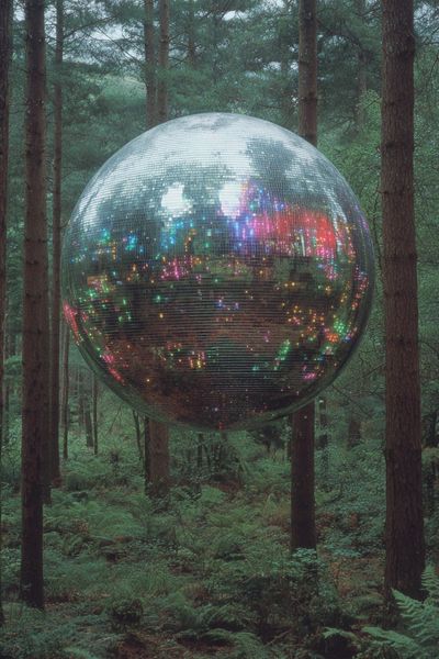 Disco Ball Forest Surreal Print. poster print