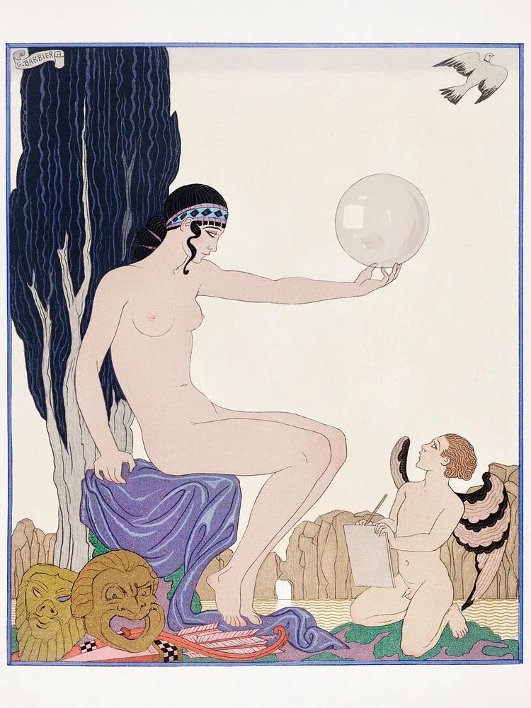 Seated woman cherub (1929) fashion. poster — fine-art art