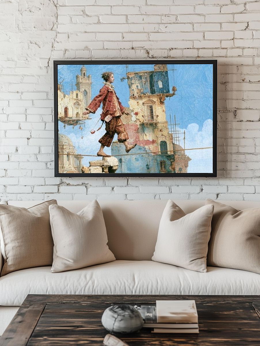 Balancing Figure Surrealism Print. — room view 1
