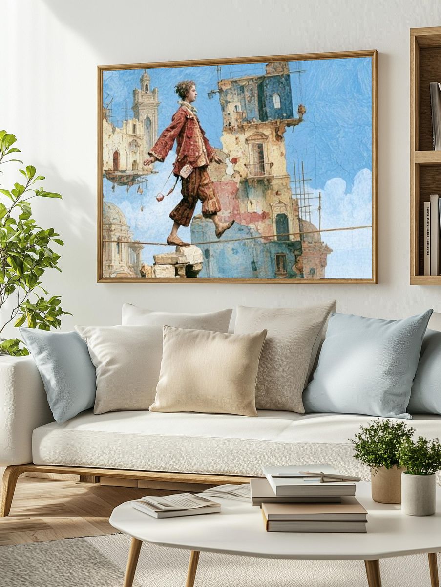 Balancing Figure Surrealism Print. — room view 2