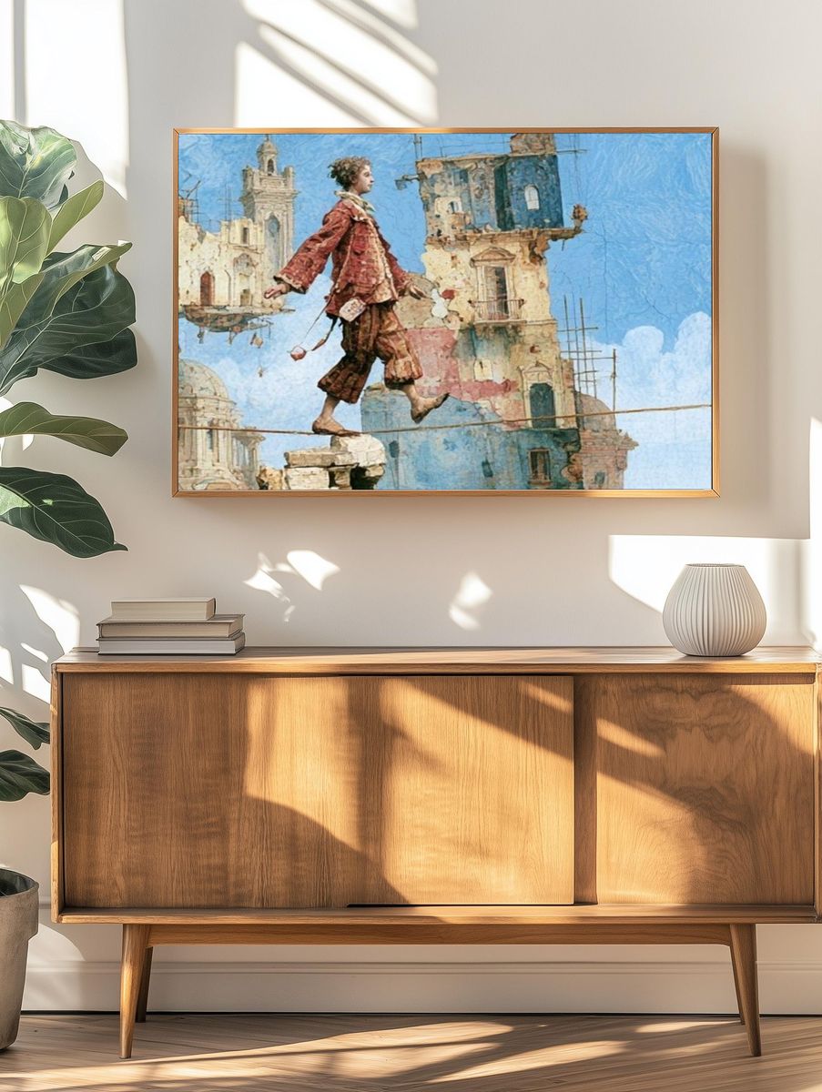 Balancing Figure Surrealism Print. — room view 3