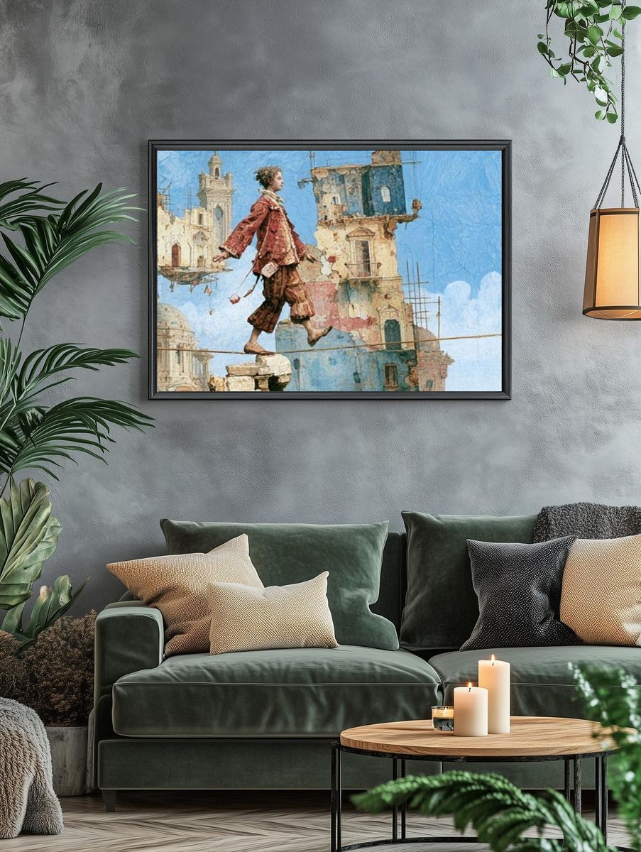 Balancing Figure Surrealism Print. — room view 4