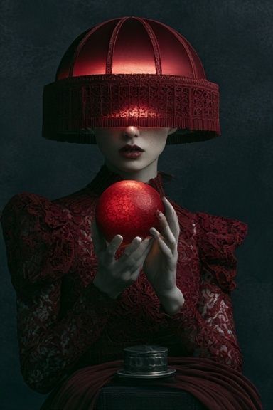 Crimson Orb Surreal Portrait Print. poster detail