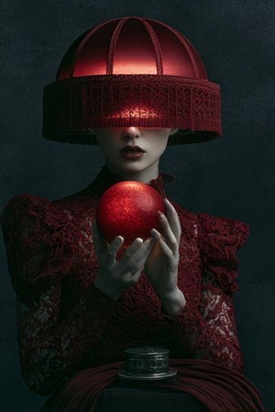 Crimson Orb Surreal Portrait Print.