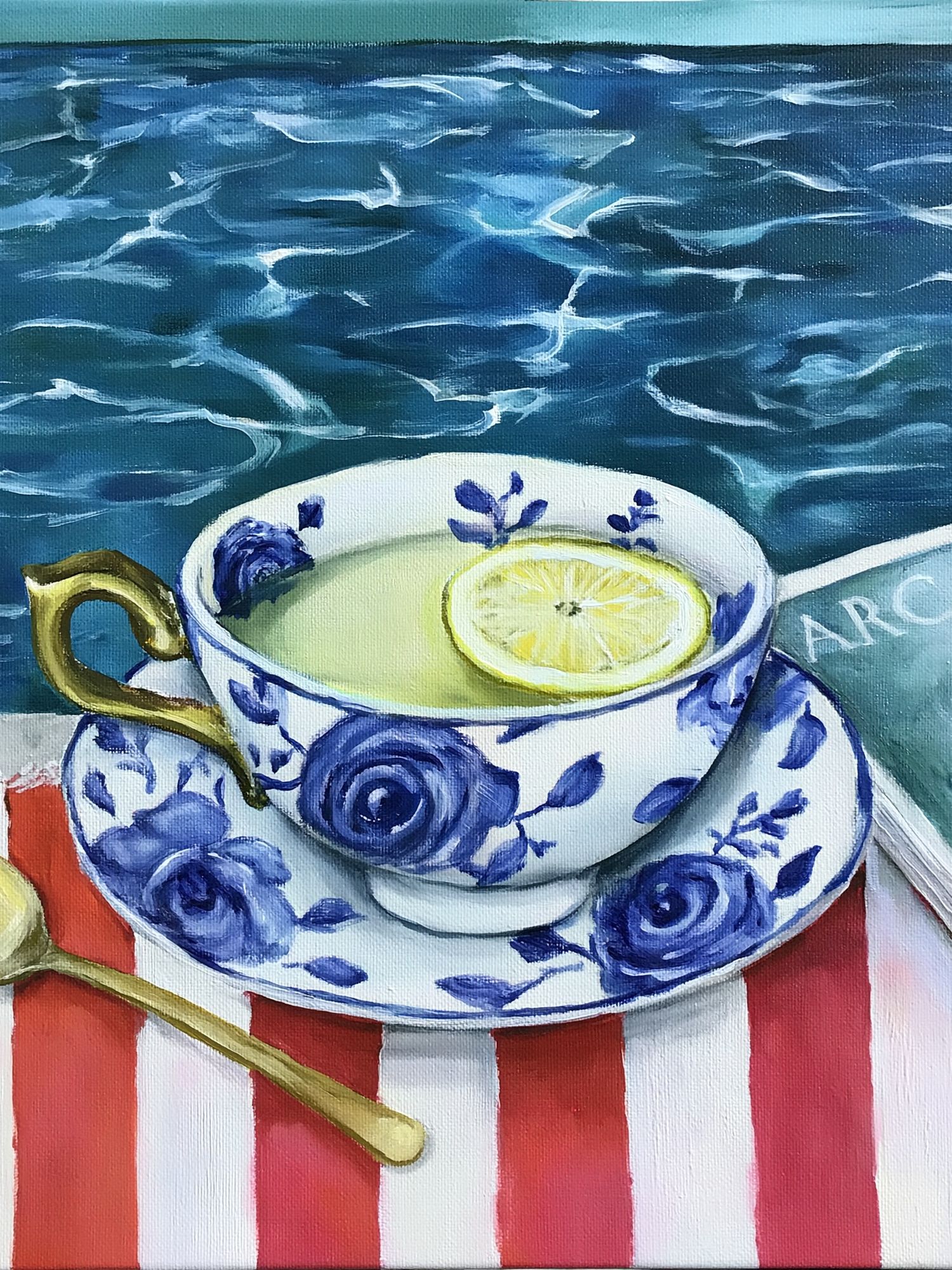 Blue Floral Teacup Still Life Print. poster — fine-art art