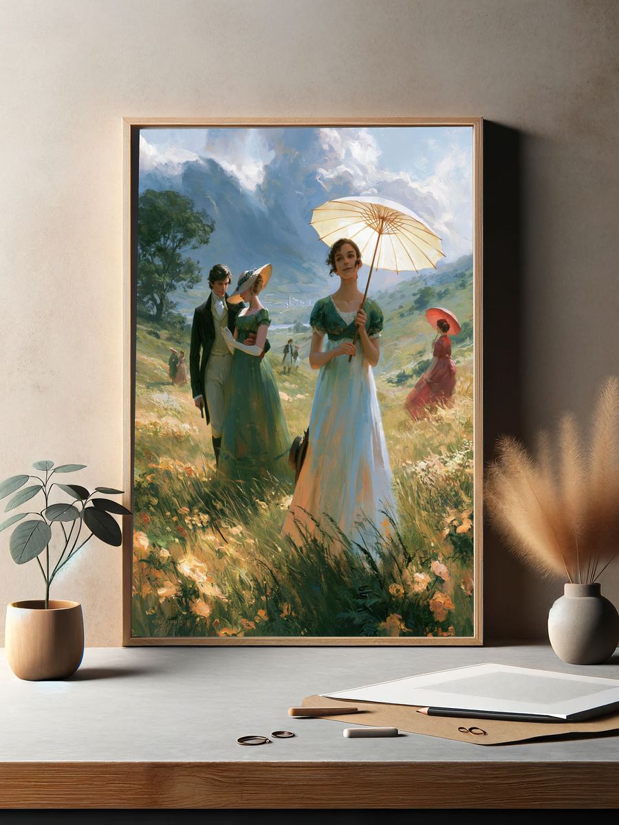 Victorian Meadow Stroll Illustration Poster. — room view 2