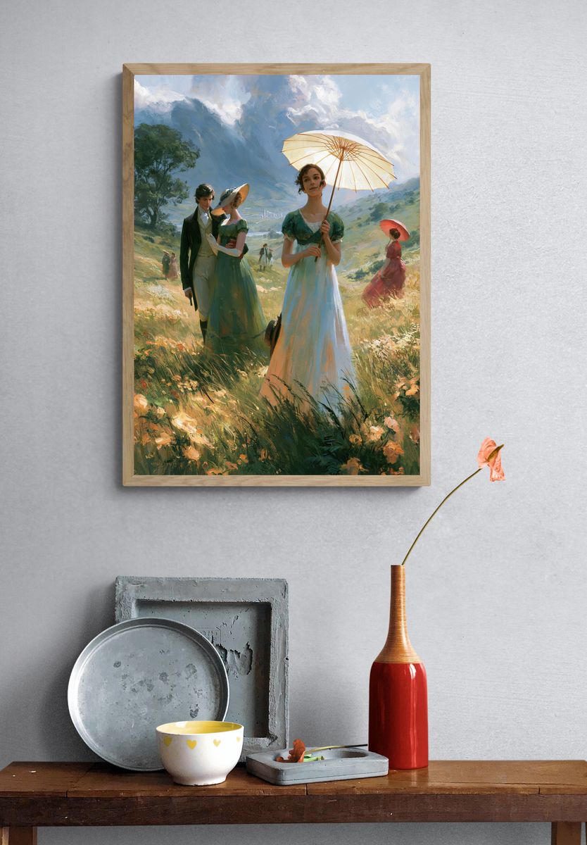 Victorian Meadow Stroll Illustration Poster. — room view 3