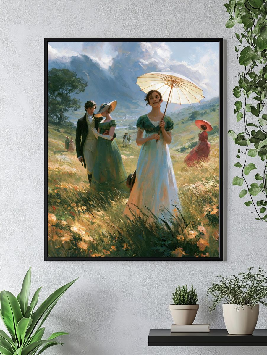 Victorian Meadow Stroll Illustration Poster. — room view 4