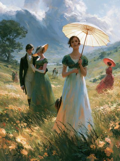 Victorian Meadow Stroll Illustration Poster. poster